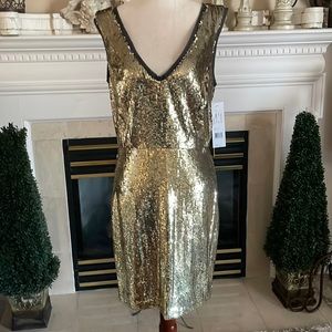 Nicole Miller Gold Sequenced cocktail dress /New with Tags size 8